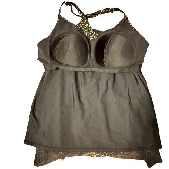 SWIMSUITS FOR ALL Sleeveless Crossback Top With Built-In Bra Gold Black - Picture 5 of 10